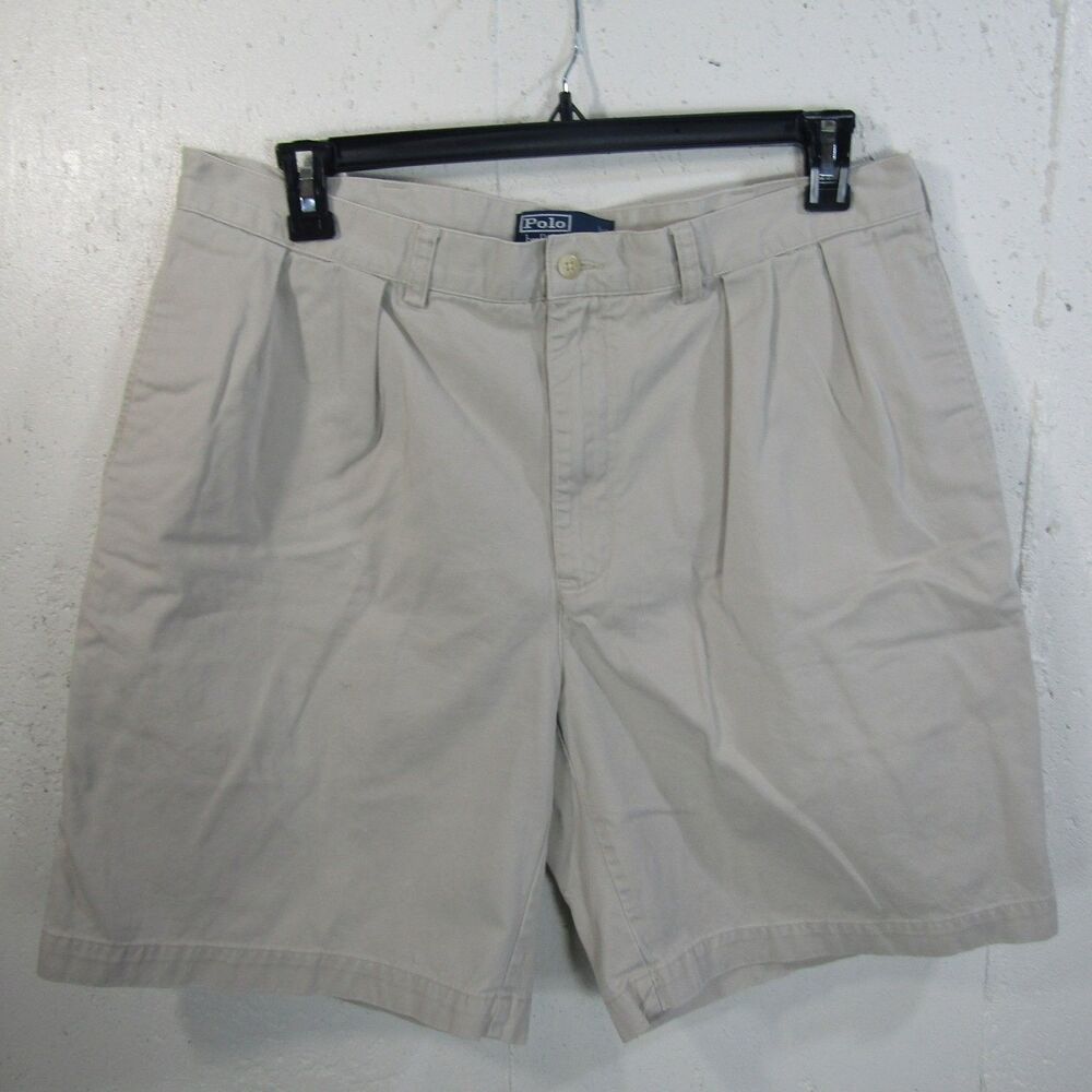 Polo Ralph Lauren Men's Tyler Pleated Chino Shorts Khaki Size 36 Inseam 9